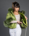 Bea - Giacca Donna Verde in vera pelle e vera pelliccia