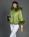 Bea - Giacca Donna Verde in vera pelle e vera pelliccia