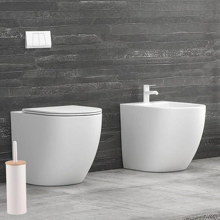 Scopino Da Bagno Con Portascopino Bianco Legno Moderno Da Wc Spazzolone 87459