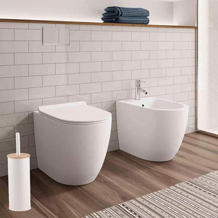 Scopino Da Bagno Con Portascopino Bianco Legno Moderno Da Wc Spazzolone 87459