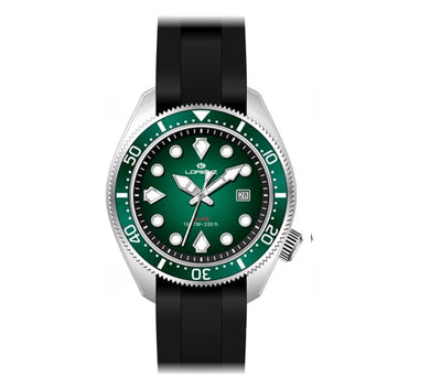 Orologio LORENZ uomo Scuba datario gomma nera / verde
