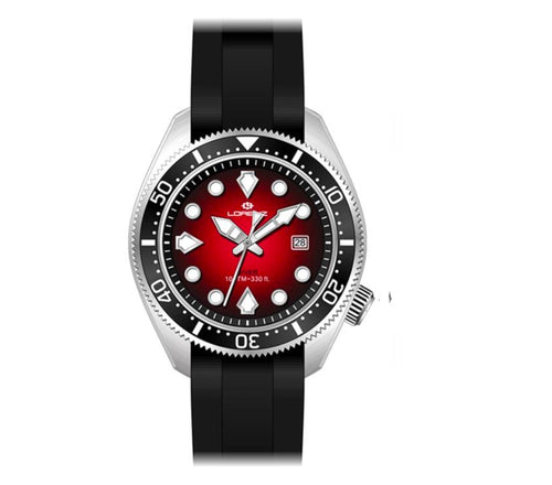 Orologio LORENZ uomo Scuba datario gomma nera / rosso