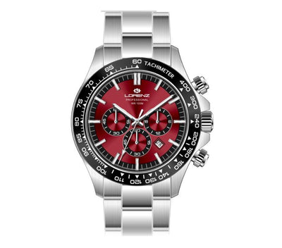 Orologio LORENZ uomo Crono Professional acciaio / rosso