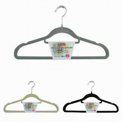 Set 3pz Grucce Stampelle Appendiabito Velluto Vestiti Pantaloni Vari Colori 10463