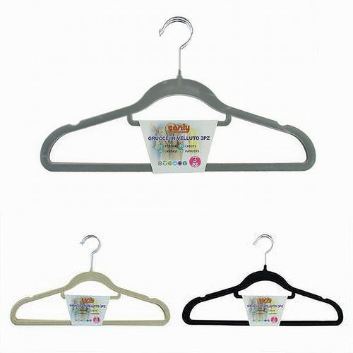 Set 3pz Grucce Stampelle Appendiabito Velluto Vestiti Pantaloni Vari Colori 10463