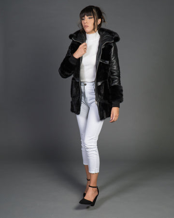 Daniela - Giacca Donna Nera in vera pelle e vera pelliccia