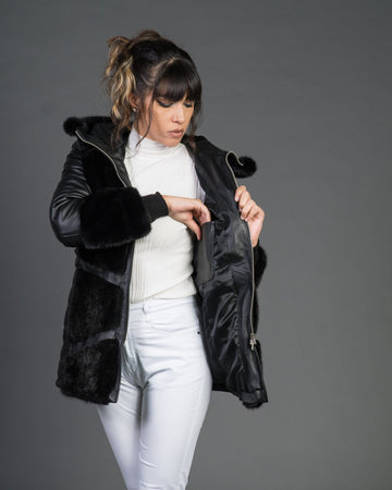 Daniela - Giacca Donna Nera in vera pelle e vera pelliccia