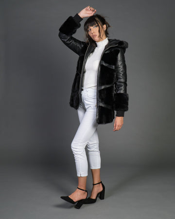 Daniela - Giacca Donna Nera in vera pelle e vera pelliccia