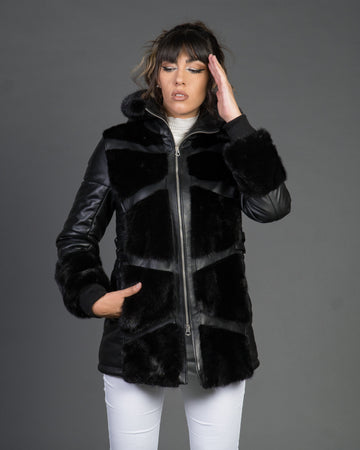 Daniela - Giacca Donna Nera in vera pelle e vera pelliccia