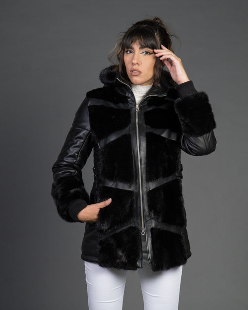 Daniela - Giacca Donna Nera in vera pelle e vera pelliccia