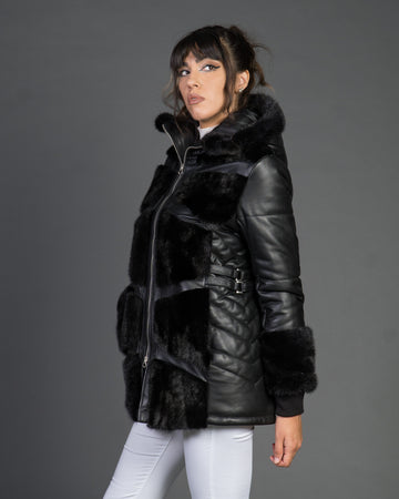 Daniela - Giacca Donna Nera in vera pelle e vera pelliccia