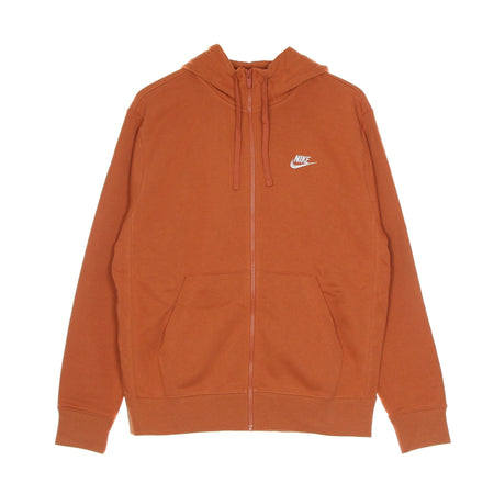Nike Felpa Leggera Cappuccio Zip Uomo Sportswear Club Hoodie Full Zip French Terry Light Sienna/light Sienna/white da uomo