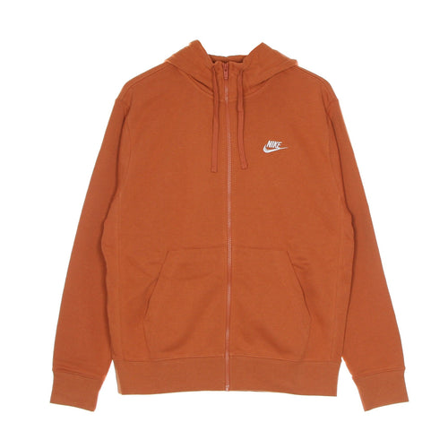 Nike Felpa Leggera Cappuccio Zip Uomo Sportswear Club Hoodie Full Zip French Terry Light Sienna/light Sienna/white da uomo