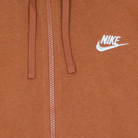 Nike Felpa Leggera Cappuccio Zip Uomo Sportswear Club Hoodie Full Zip French Terry Light Sienna/light Sienna/white da uomo