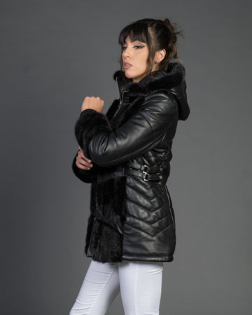Daniela - Giacca Donna Nera in vera pelle e vera pelliccia
