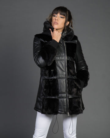 Dany - Giacca Donna Nera in vera pelle e vera pelliccia
