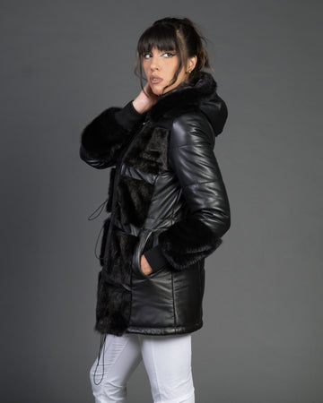 Dany - Giacca Donna Nera in vera pelle e vera pelliccia