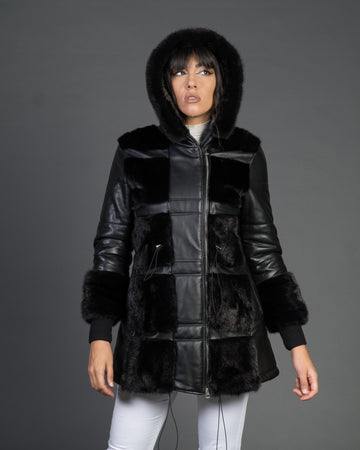 Dany - Giacca Donna Nera in vera pelle e vera pelliccia