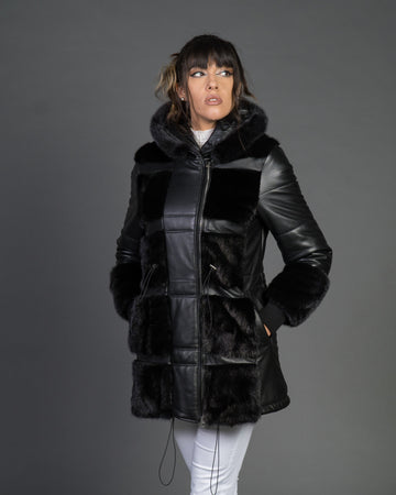 Dany - Giacca Donna Nera in vera pelle e vera pelliccia