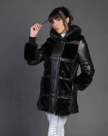 Dany - Giacca Donna Nera in vera pelle e vera pelliccia