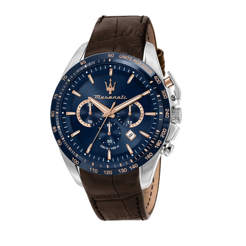 Orologio MASERATI uomo Traguardo crono pelle marrone / blu - Limited