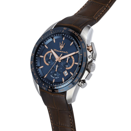 Orologio MASERATI uomo Traguardo crono pelle marrone / blu - Limited