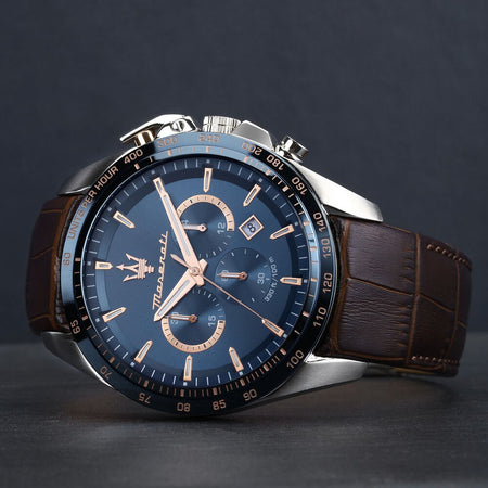 Orologio MASERATI uomo Traguardo crono pelle marrone / blu - Limited