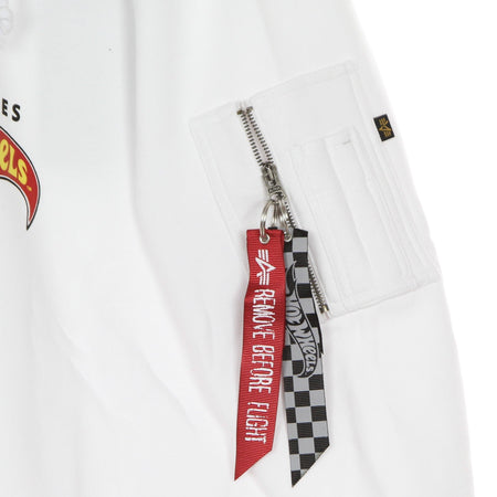ALPHA INDUSTRIES Felpa Cappuccio Uomo Hot Wheels Flag Hoody White da uomo