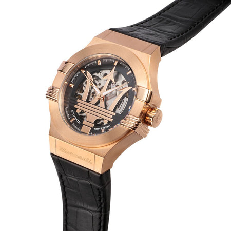 Orologio MASERATI Uomo Potenza Automatico Pelle Nera/Oro Rosa