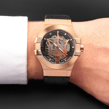 Orologio MASERATI Uomo Potenza Automatico Pelle Nera/Oro Rosa