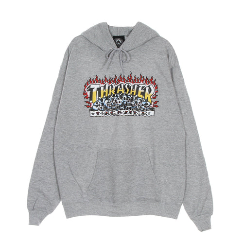 THRASHER Felpa Cappuccio Uomo Krak Skulls Hood Heather Grey da uomo