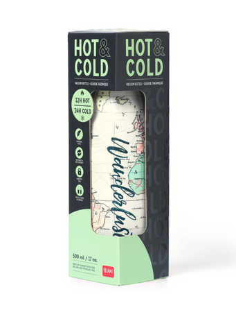Legami - Hot&Cold, Bottiglia Termica 500 ml, Leggera e Resistente, Chiusura Ermetica, Manico in Silicone Removibile, Tema Travel