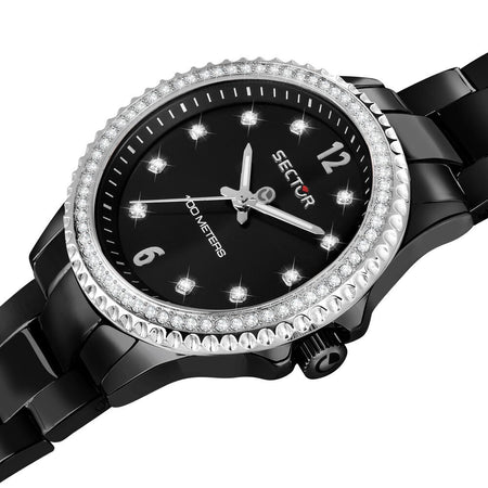 Orologio SECTOR donna 230 acciaio nero / cristalli bianchi