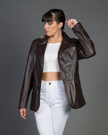 Clarissa - Giacca Donna Testa di Moro in vera pelle Over