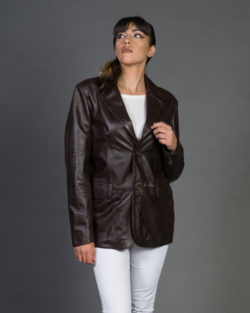 Clarissa - Giacca Donna Testa di Moro in vera pelle Over