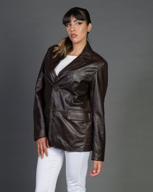Clarissa - Giacca Donna Testa di Moro in vera pelle Over