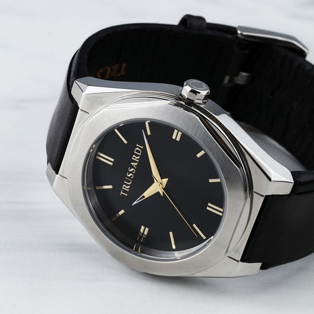 Orologio TRUSSARDI uomo Brink tempo pelle nero