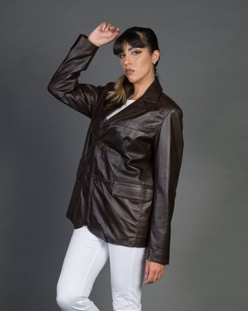 Clarissa - Giacca Donna Testa di Moro in vera pelle Over