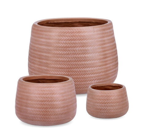 Vasi "Tressage" in fibra di vetro e argilla terracotta per fiori e piante da esterno set da 3