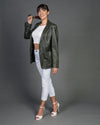 Clarissa - Giacca Donna Verde in vera pelle Over