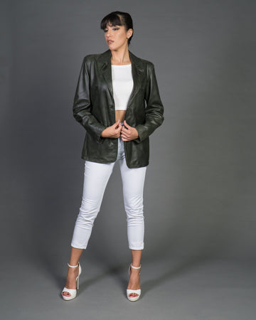 Clarissa - Giacca Donna Verde in vera pelle Over