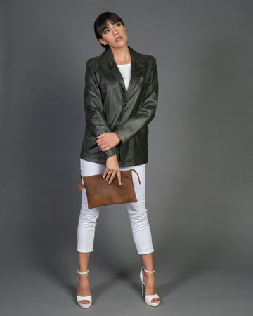 Clarissa - Giacca Donna Verde in vera pelle Over