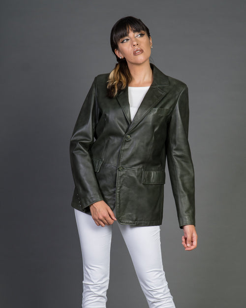 Clarissa - Giacca Donna Verde in vera pelle Over