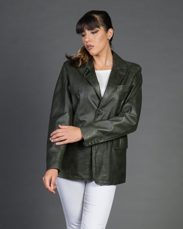 Clarissa - Giacca Donna Verde in vera pelle Over