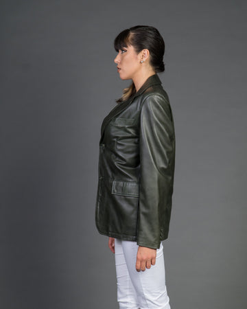 Clarissa - Giacca Donna Verde in vera pelle Over