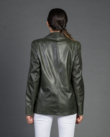 Clarissa - Giacca Donna Verde in vera pelle Over