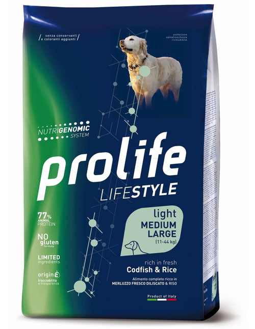 Prolife Lifestyle mangime secco Light Cani Adulti Medium&Large merluzzo e riso