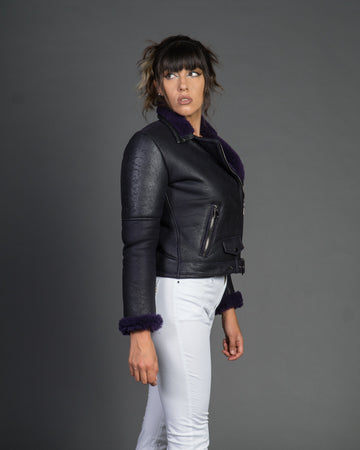 Rebecca - Chiodo Donna Viola in vero montone Shearling