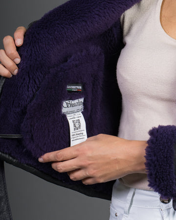 Rebecca - Chiodo Donna Viola in vero montone Shearling