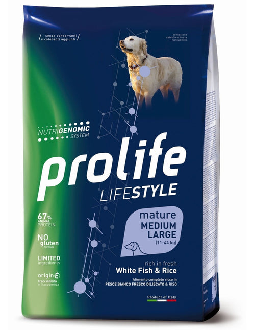 Prolife Lifestyle mangime secco Mature Cani Medium&Large pesce bianco e riso